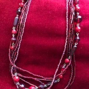 Multi-strand Red Beaded Necklace. 18"